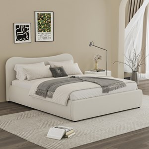 Plano lit coffre 140x190cm design arrondi velours côtelé beige