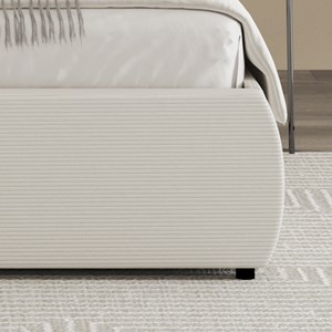 Plano lit coffre 140x190cm design arrondi velours côtelé beige