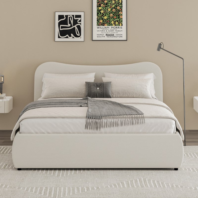 Plano lit coffre 160x200cm design arrondi velours côtelé beige