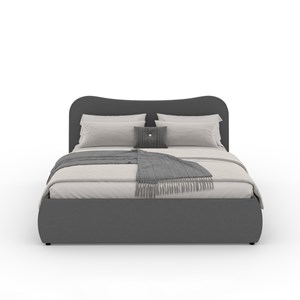 Plano lit coffre 160x200cm design arrondi velours côtelé gris