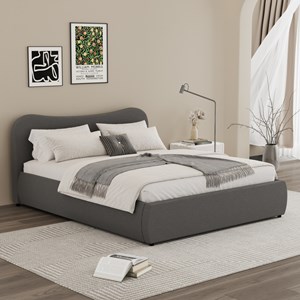 Plano lit coffre 160x200cm design arrondi velours côtelé gris