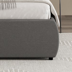 Plano lit coffre 160x200cm design arrondi velours côtelé gris