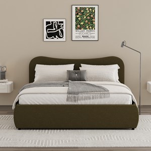Plano - lit coffre 140x190cm design arrondi velours côtelé vert