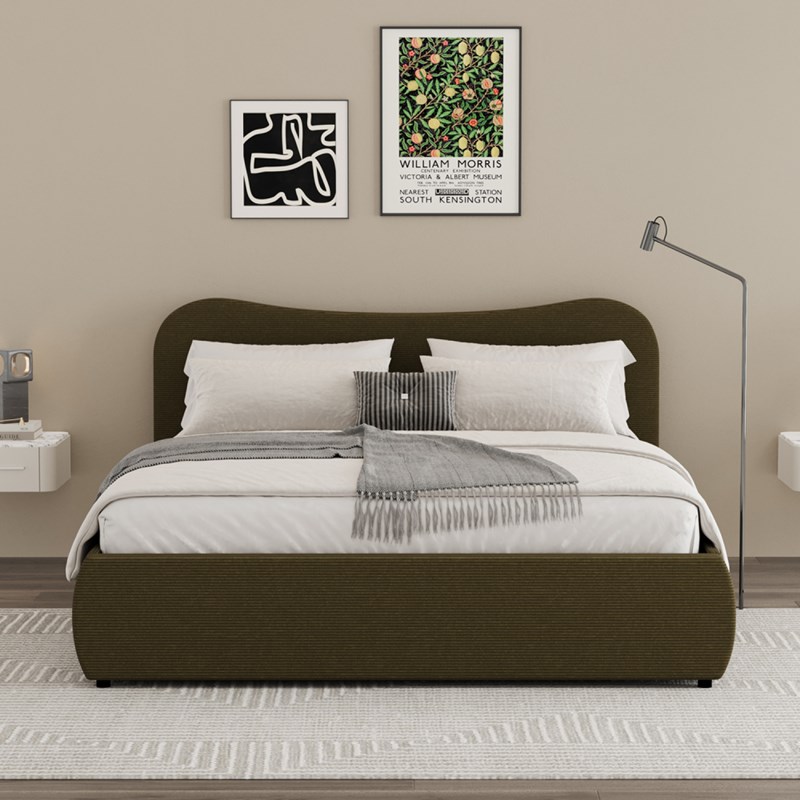 Plano lit coffre 140x190cm design arrondi velours côtelé vert