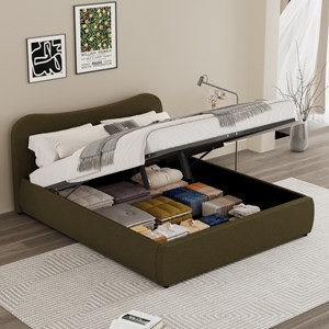 Plano lit coffre 160x200cm design arrondi velours côtelé vert