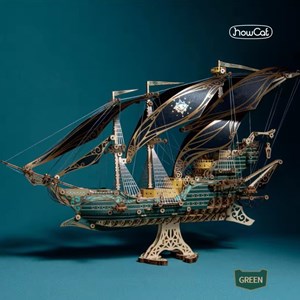 Future corsair ship - green - maquette puzzle 3d