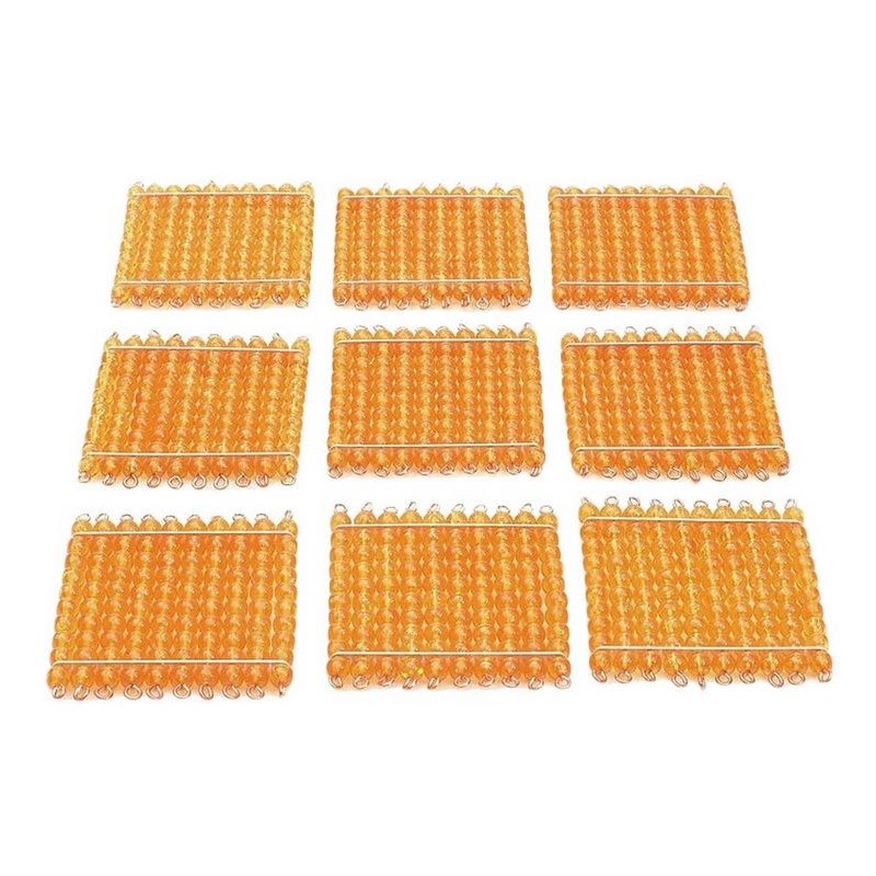 9 carrés de 100 perles dorées (orange)