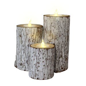 Bougie led tronc d’arbre blanc chaud – effet flamme