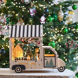 Village en bois led blanc chaud avec camion, déco artisanale à poser