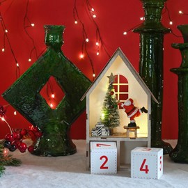 Calendrier de l’avent en bois avec led blanc chaud, style artisanal