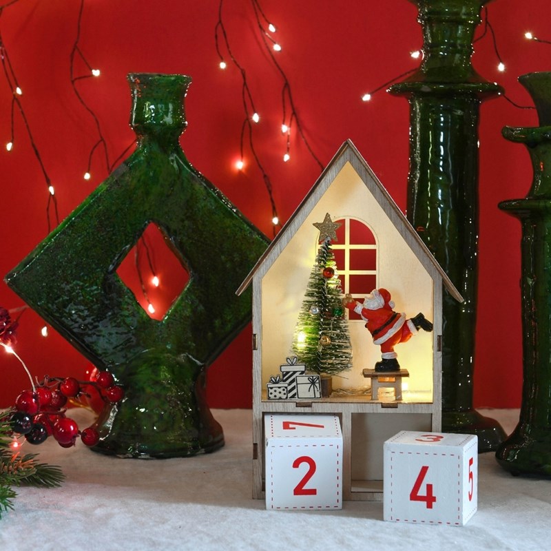 Calendrier de l’avent en bois avec led blanc chaud, style artisanal