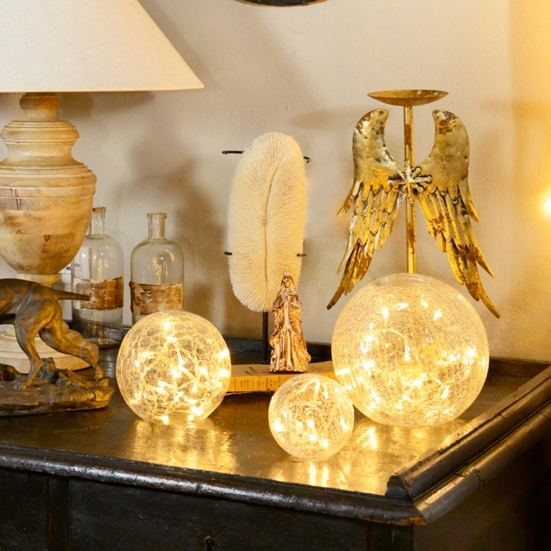 Lot de 3 boules en verre led blanc chaud, déco lumineuse à poser