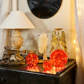 Lot de 3 boules led en verre brun ambré, lumière blanche chaude à poser