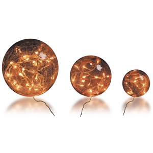 Lot de 3 boules led en verre brun ambré, lumière blanche chaude à poser
