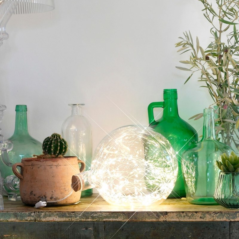 Bocal en verre avec 200 micro led blanc pur, déco lumineuse à poser