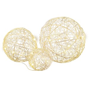 Lot de 3 boules en métal doré avec 45 micro led, déco lumineuse à poser