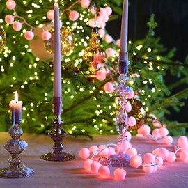 Guirlande led rouge 5 m avec boules de coton, lumière fixe et timer