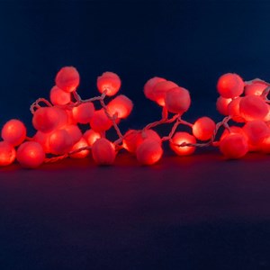 Guirlande led rouge 5 m avec boules de coton, lumière fixe et timer