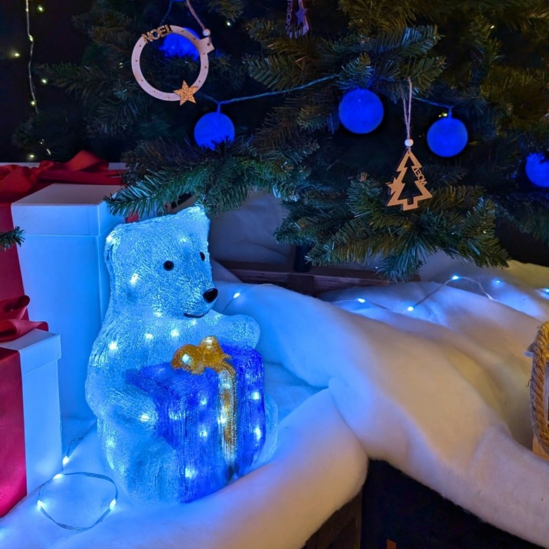 Ours acrylique lumineux avec cadeaux déco de noël
