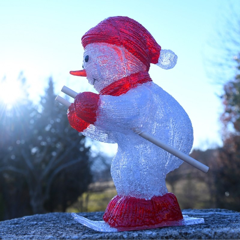 Bonhomme de neige lumineux skieur acrylique
