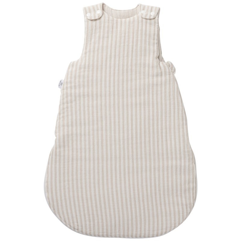 Gigoteuse ouatinée en gaze de coton beige rayé galet (0-6 mois)