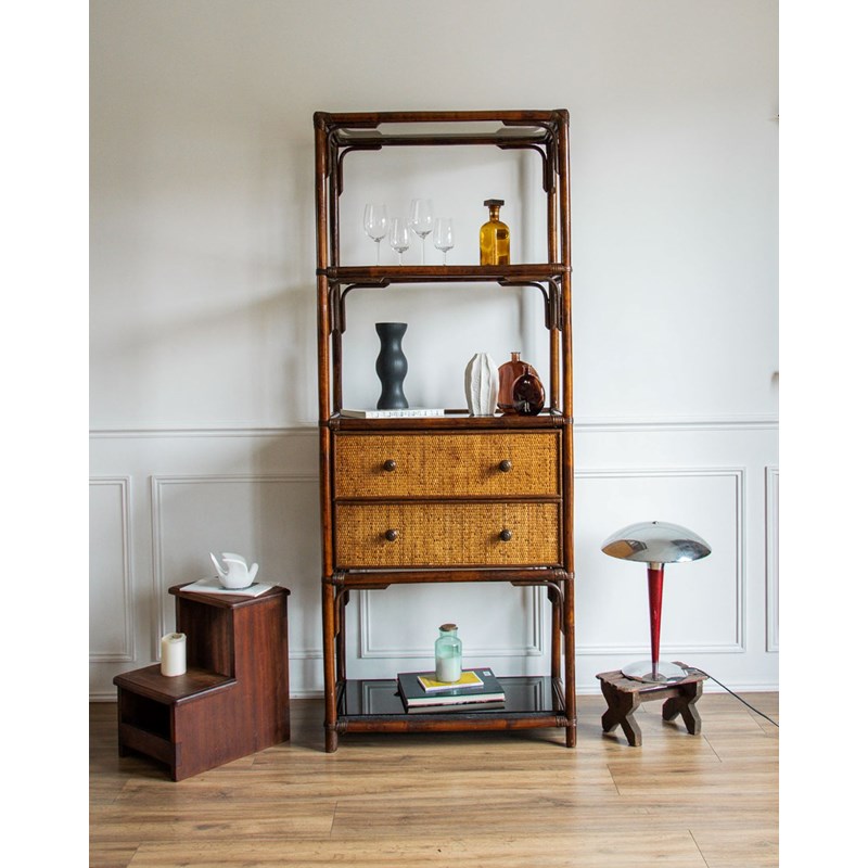 Étagère en rotin et verre n°159