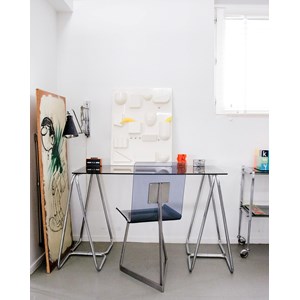 Bureau en chrome et verre fumé n°149