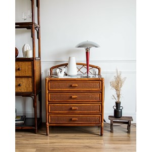 Commode en rotin et verre n°132