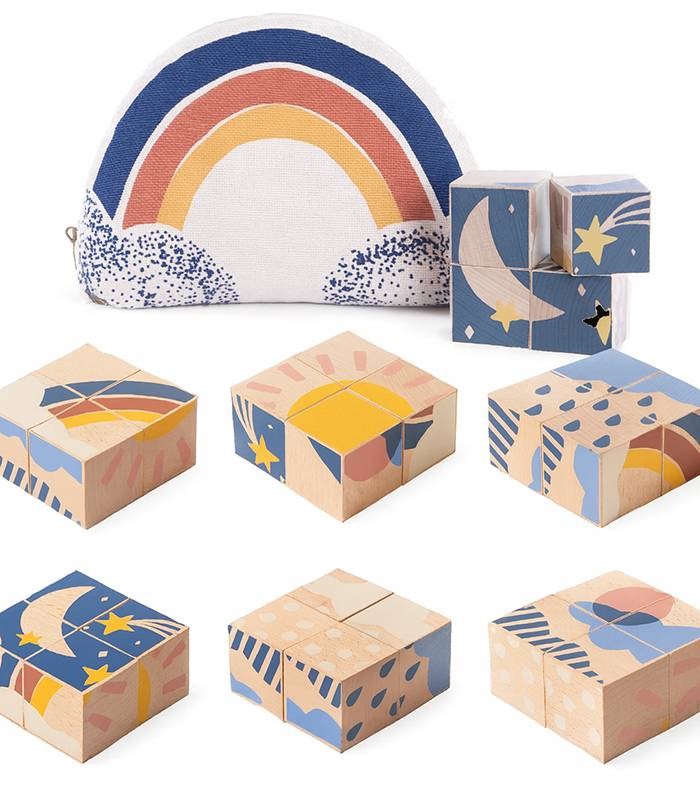 Nobodinoz cubes en bois puzzle 4 cubes