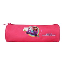 Bagtrotter - gabby et la maison magique -trousse scolaire ronde - rose - fille