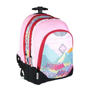 Bodypack sac à dos à roulettes 2 compartiments paysage fleuri rose