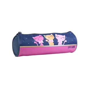 Bagtrotter trousse scolaire ronde lili lou 3 chats bleue