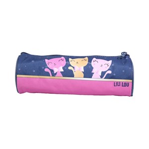 Bagtrotter trousse scolaire ronde lili lou 3 chats bleue