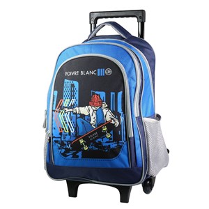 Bagtrotter sac à dos à roulettes poivre blanc bleu skateur