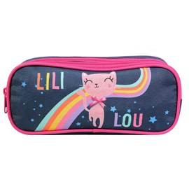 Bagtrotter trousse scolaire 2 compartiments lili lou bleue arc en ciel