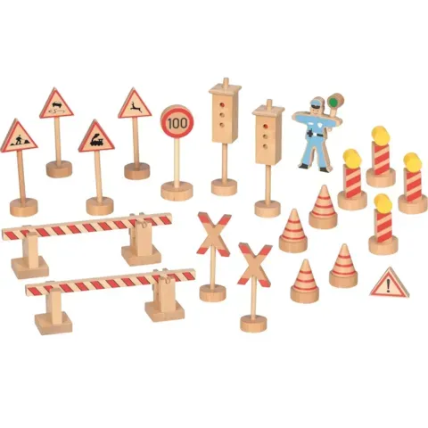 BESTonZON – 35 Pièces Panneaux De Signalisation En Bois, Jeu éducatif Circulation, 2 Voitures Incluses, Dès 3 Ans