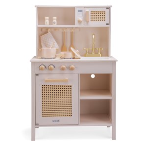 Cuisine en bois et rotin rose