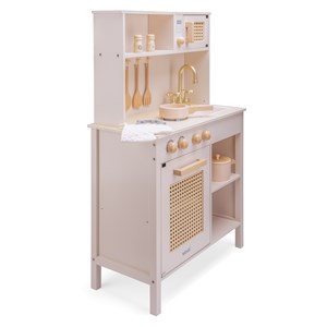 Cuisine en bois et rotin rose