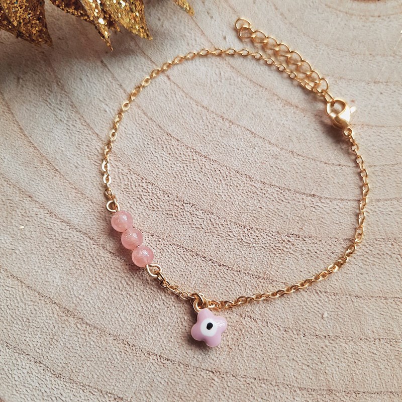 Bracelet de protection trèfle rose