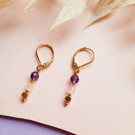 Boucles talisman améthyste quartz rose