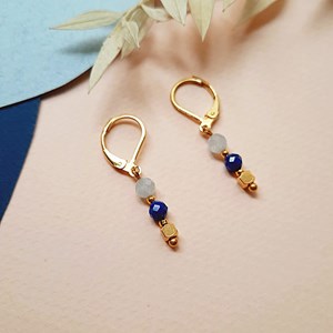 Boucles talisman lapis et aigue marine