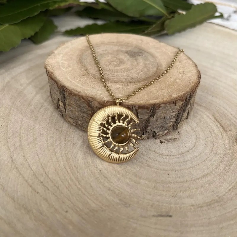 Collier astral œil de tigre – soleil et lune