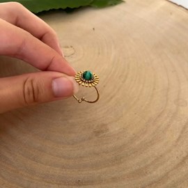 Bague ajustable fleur avec pierre naturelle – malachite