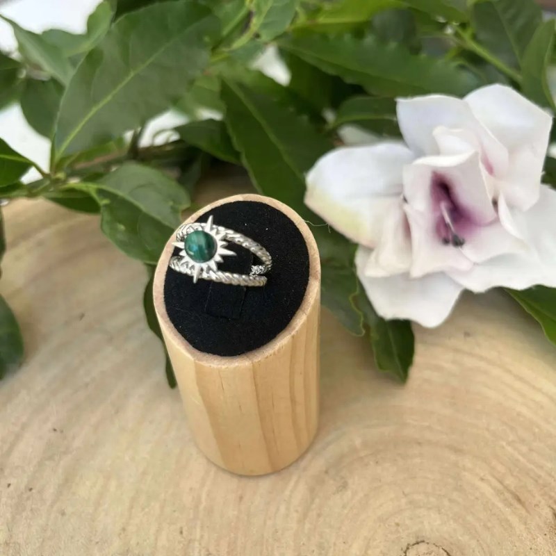 Bague ajustable soleil avec pierre naturelle – malachite
