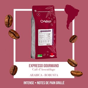 Café bio expresso gourmand - blend arabica et robusta - grain 1 kg
