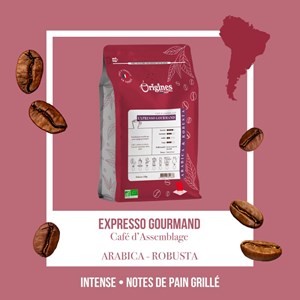 Café bio expresso gourmand - blend arabica et robusta - grain 250g