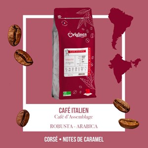 Café bio italien - blend arabica et robusta - grain 1 kg