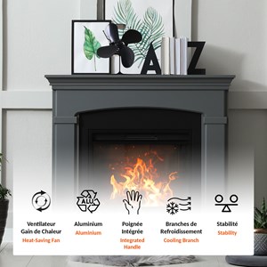 Ventilateur cheminée fishtec gain de chaleur 4 pâles