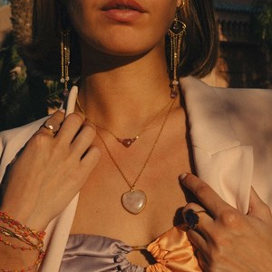 Collier coeur quartz rose