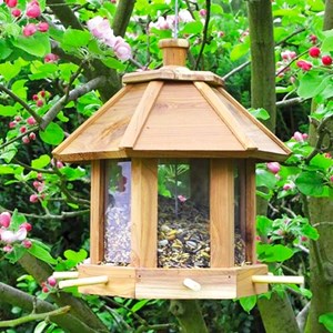 Mangeoire oiseaux bois naturel - 6 perchoirs - toit amovible et facile à